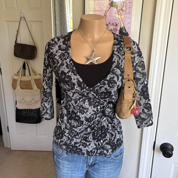 Tops - Y2K 2000s whimsygoth Black Lace Wrap Top